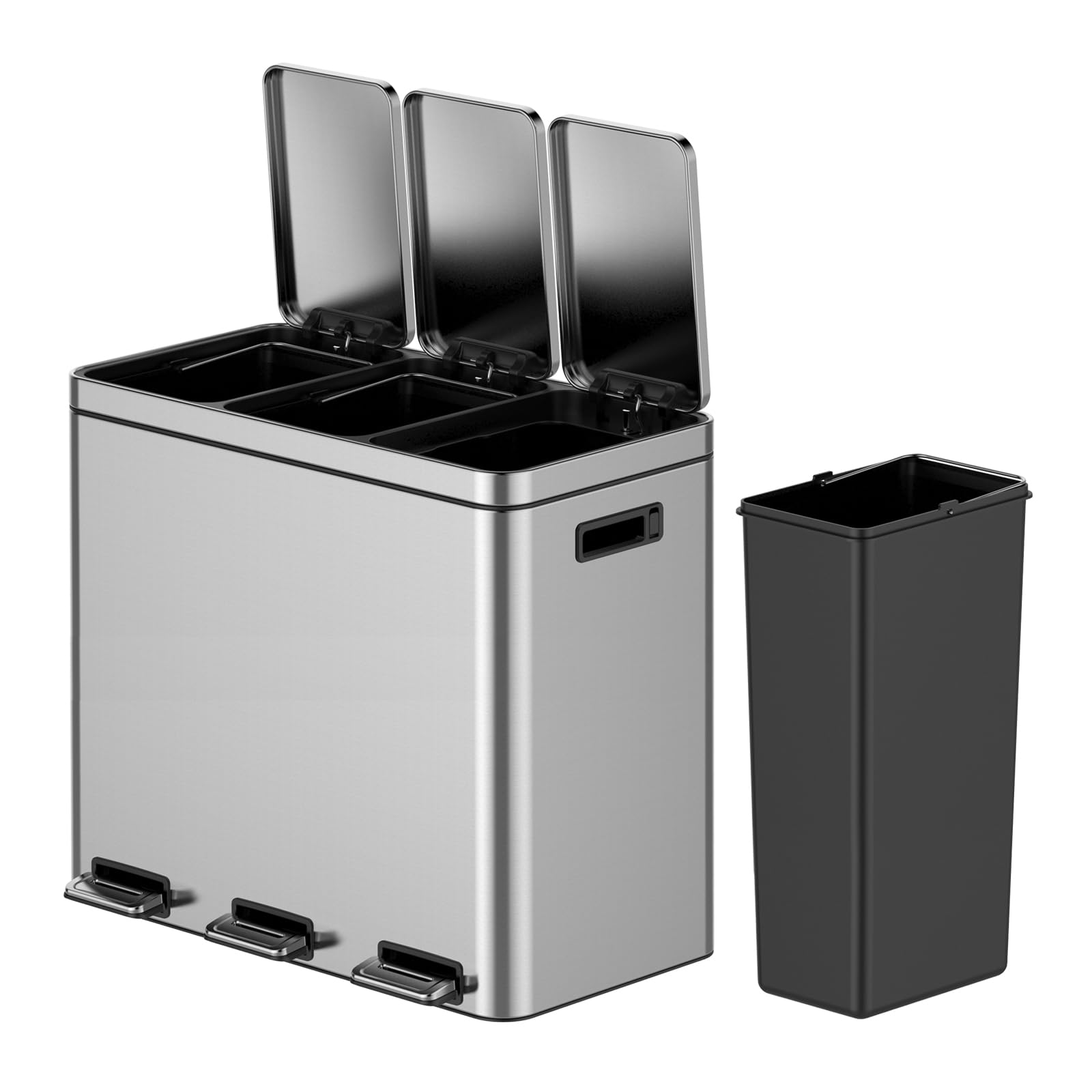 TrailBlaze Trash Can 3 x 5 3 Gallon 3 x 20 L Step Trash Can with 3 Compartments