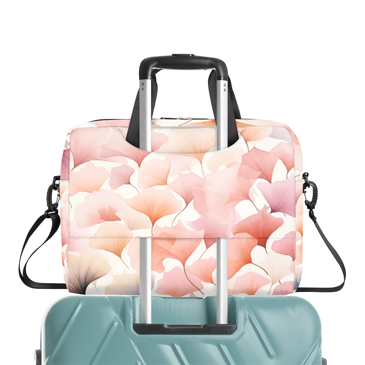 Borsa per computer portatile 15.6 16 pollici rosa foglie di ginkgo custodia per laptop impermeabile borsa a tracolla per donne uomini, Nero