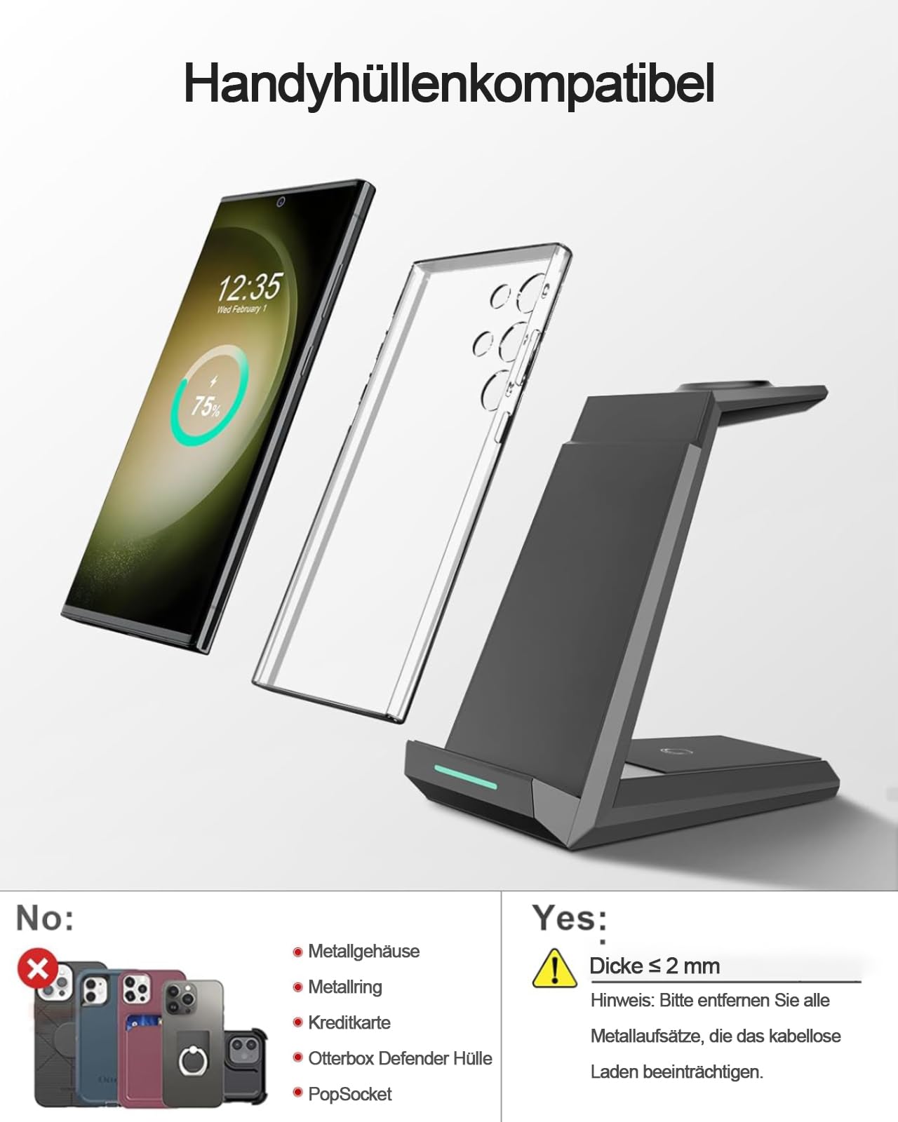 3 in 1 Ladestation für Samsung, ADADPU Induktive Ladestation für Samsung S26/S25/S24/S23/ZFlip/Fold mit 20W PD Adapter, Ladestation Mehrere Geräte für Samsung Galaxy Watch Ultra/8/7/6/5/4/Galaxy Buds