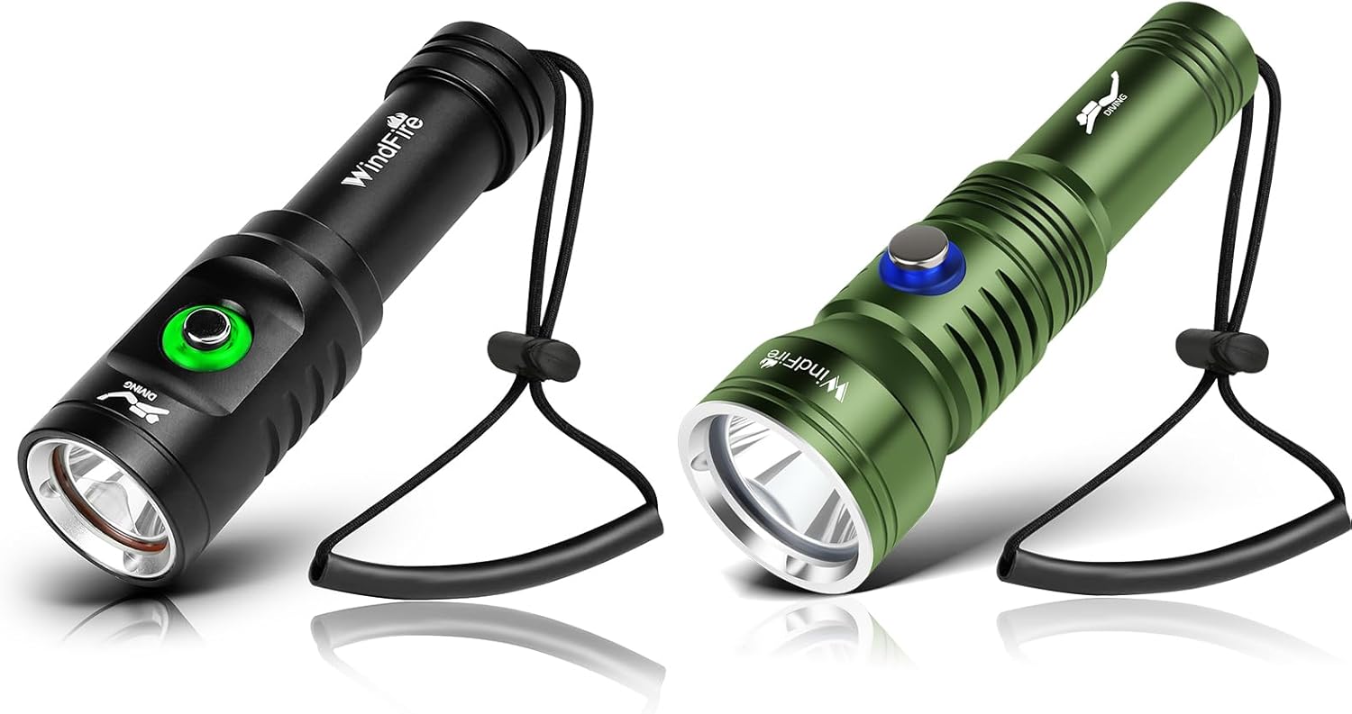 WINDFIRE Diving Flashlight, Super Bright Dive Lights, IPX8 Waterproof 197 ft Depth Underwater Torch for Scuba Diving, Snorkeling