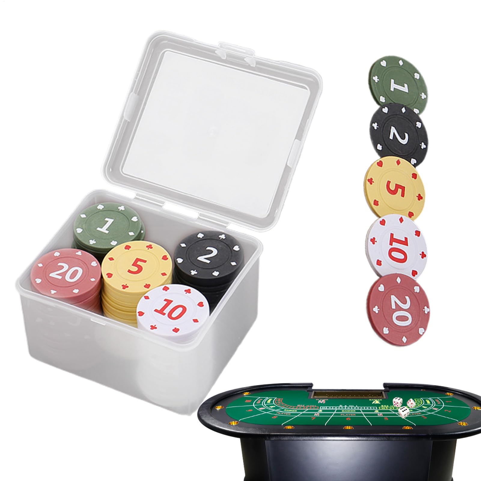 Maciun Poker Chips With Denominations Case, Storage Box, Game Supplies Set