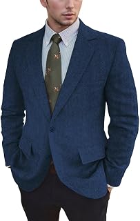 Vintage Mens Tweed Blazer Retro Wool Blend Suit Jackets Herringbone Two Button Sport Coat Prom Business Casual Wedding