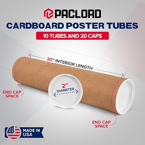 Miniatura 16 de Tubo de correo de papel kraft reforzado de 2 x 20 pulgadas, paquete de 1 tubo con 2 tapas, tubo seguro aprobado por USPS para pósteres, tubo