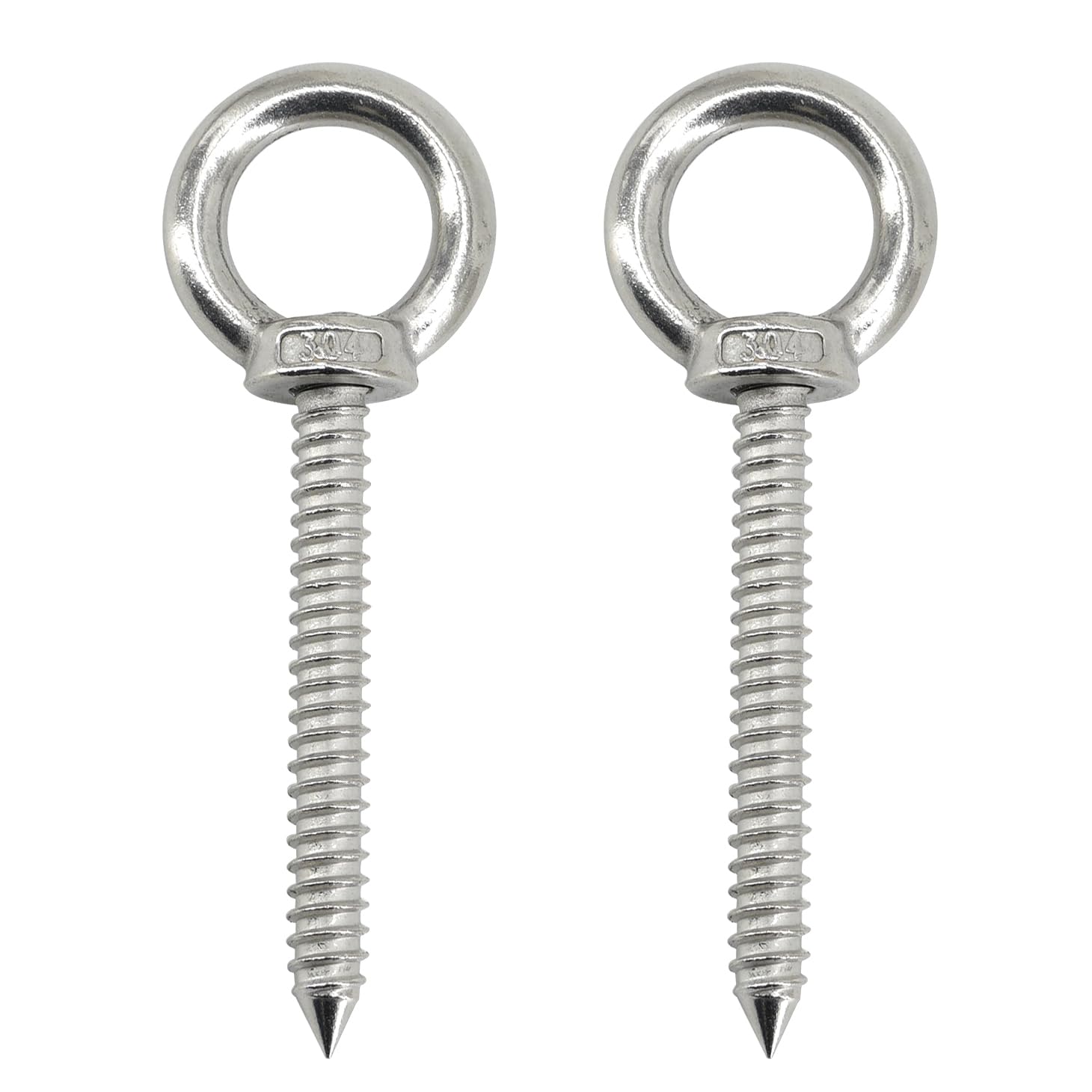 2Pcs M12x40mm 304 Stainless Steel Self Tapping Eye Hooks Screw Heavy Duty Eyelet Screw in Eye Hooks for Hammock, Swing Chair, Yoga