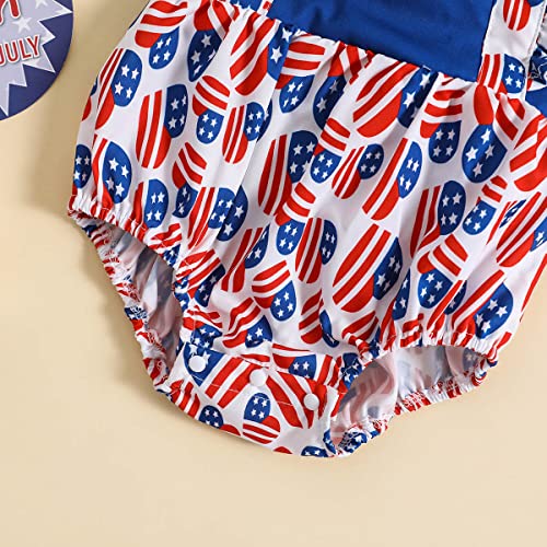 Ritatte 4Th Of July Baby Girl Onesie Romper Stars Stripe One-Pieces Jumpsuits Bodysuit American Flag Playsuit +Headband(Blue-Heart,12-18M(90)) #TOP4