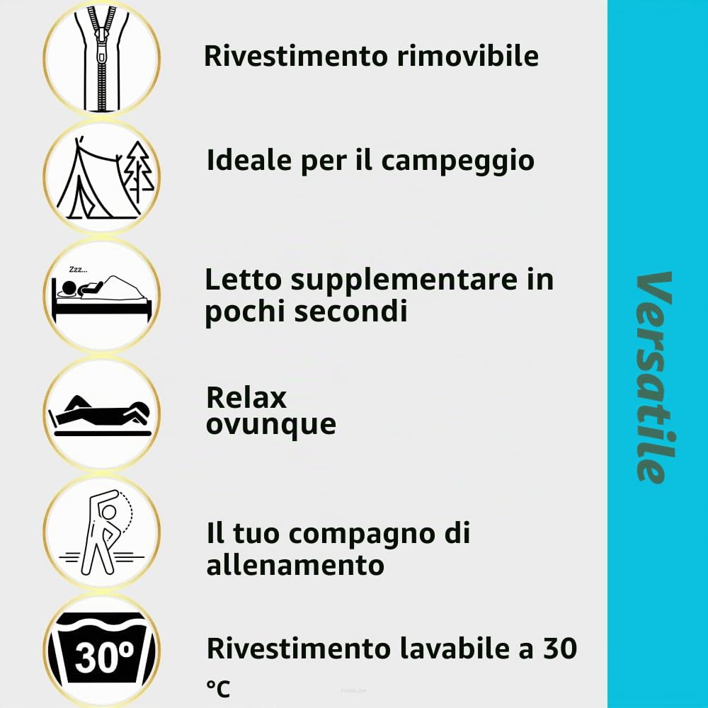 FORTISLINE - Materasso pieghevole 180 x 65 x 7 cm – 3 pezzi – Materasso per ospiti H2 – Pieghevole – Letto da campeggio – Lavabile – Pieghevole – Materasso da viaggio – Materasso in schiuma