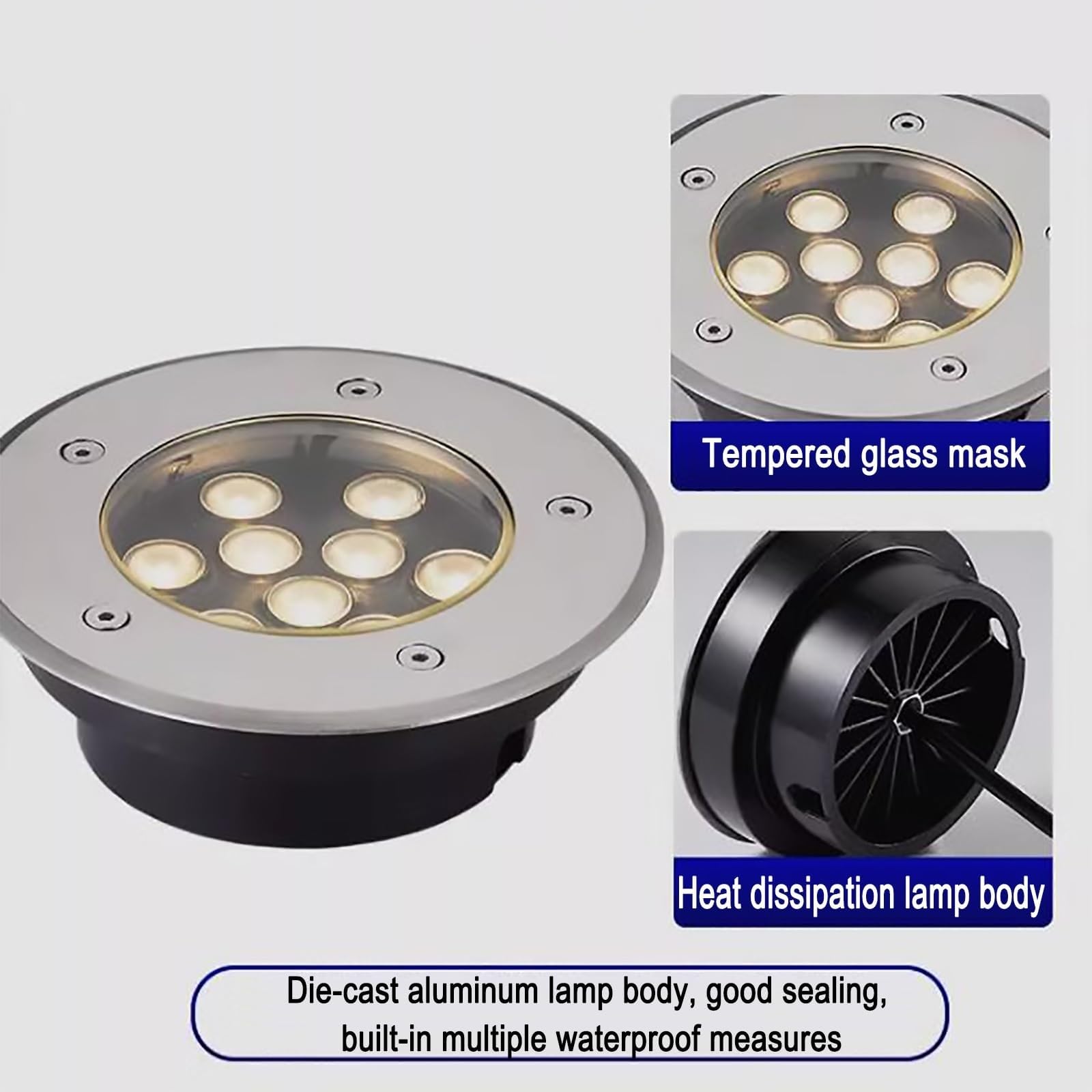 Reflektory wiązki LED - wodoodporna lampa ogrodowa IP67, wpuszczana zewnętrzna lampa punktowa LED, bardzo cienkie lampy pochowane 220 V, reflektor podłogowy, lampa podłogowa (niebieski, 12 W