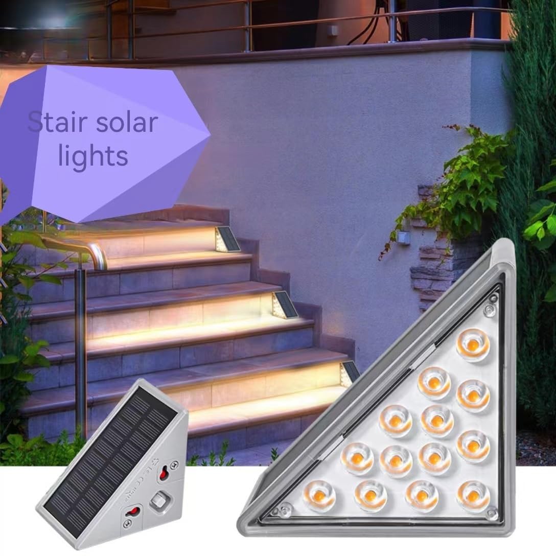 KINKAI 14 Luci Solari Per Gradini Esterni A LED, Forma Triangolare, Luce Calda, Impermeabili, Facili Da Installare, Per Scale E Percorsi Giardino