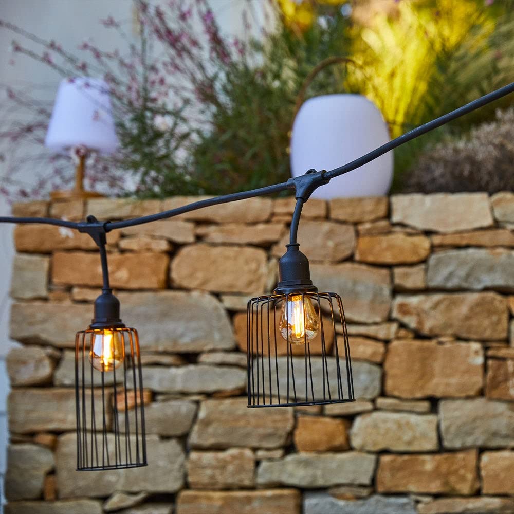 Guirnalda luminosa exterior con pantalla de metal 10 bombillas de filamento casquillo E27 LED blanco cálido NEMA LIGHT 6m