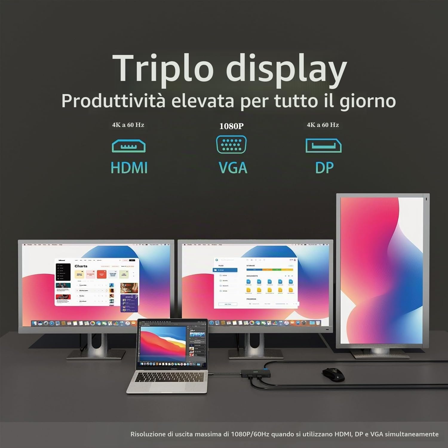 Docking Station, 11 in 1 Hub USB C HDMI 4K, DisplayPort, VGA, 3 Puertos USB 3.2, 100W PD, Gigabit Ethernet RJ45, Audio, Lector de Tarjetas SD/TF per MacBook Pro Air iPhone 16 Windows Surface
