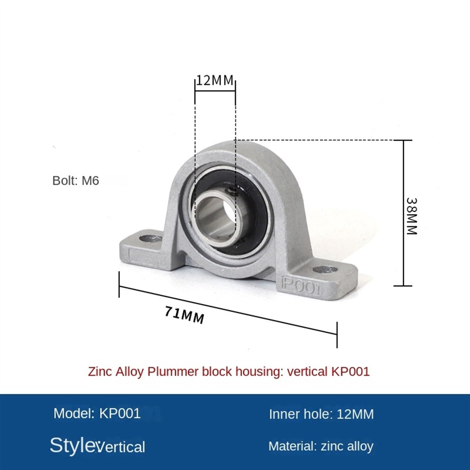 Roulement à billes en alliage de Zinc, diamètre 8mm 10mm 12mm 17mm, Support monté sur bloc d'oreiller KP08 KP000 KP001 Kp003 Kp005 Kp006 4/10 pièces(KP001 12mm,10Pcs)