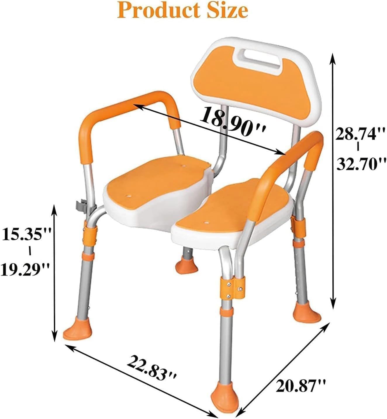 Silla de ducha plegable, taburete de ducha, silla de ducha regulable en altura con respaldo y reposabrazos, taburete de ducha antideslizante, asiento en forma de U para ancianos y discapacitados