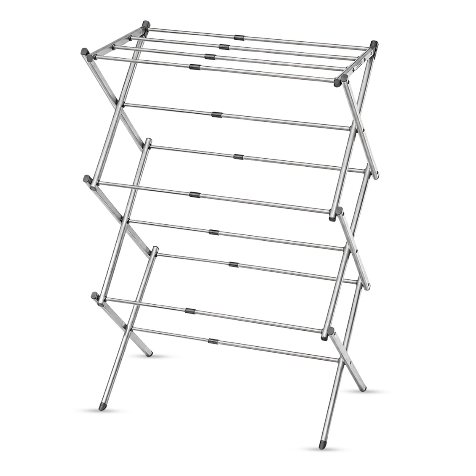 HOMION 3 Tier extendable Clothes Airer Dryer Indoor Outdoor Metal Laundry Washing Drying Rack Camping Clothes Airer Drying Rack with Washing Line Drying Space (SILVER)