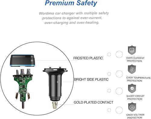 Miniatura 5 de Cargador de coche USB C, cargador rápido WORDIMA de 85 W, 3 puertos, adaptador para encendedor de cigarrillos, compatible con iPhone 15, 14, 13, 12