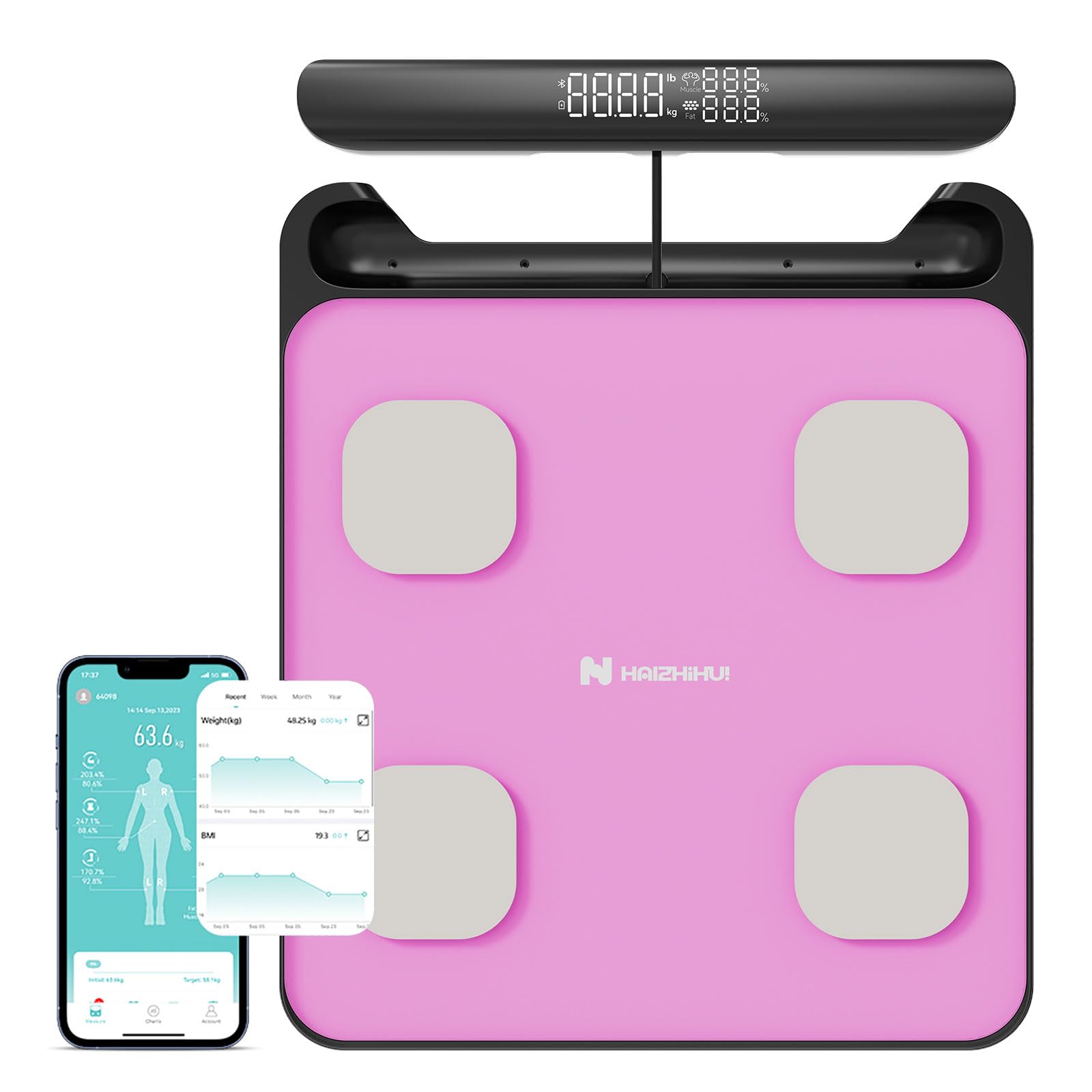 Fitdays Smart Body Fat Scale | Advanced 8-Electrode Technology for BMI/20+ Body Metrics | Full-Color LED & High Precision | Bathroom Weight Scale for Fitness/Weight Loss | FG2202WB Pink-image-36