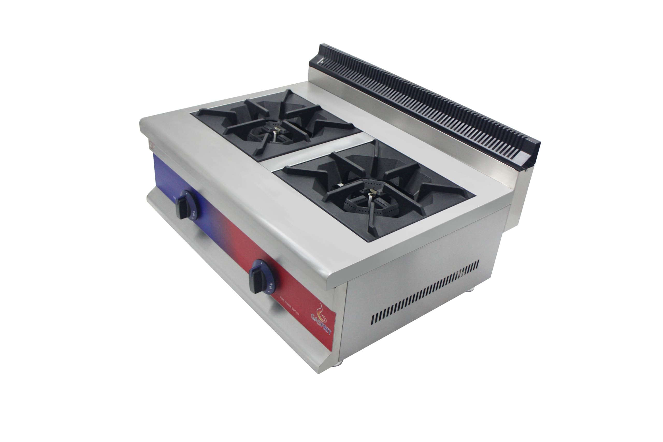 Cocina Industrial de Sobremesa a Gas 2 y 4 Fuegos en Acero Inoxidable, Alta Potencia, Llama Piloto, Termopar y Parrillas Reforzadas, Ideal Hosteleria y profesionales (2 Fuegos - 720 x 475 x 420 mm)