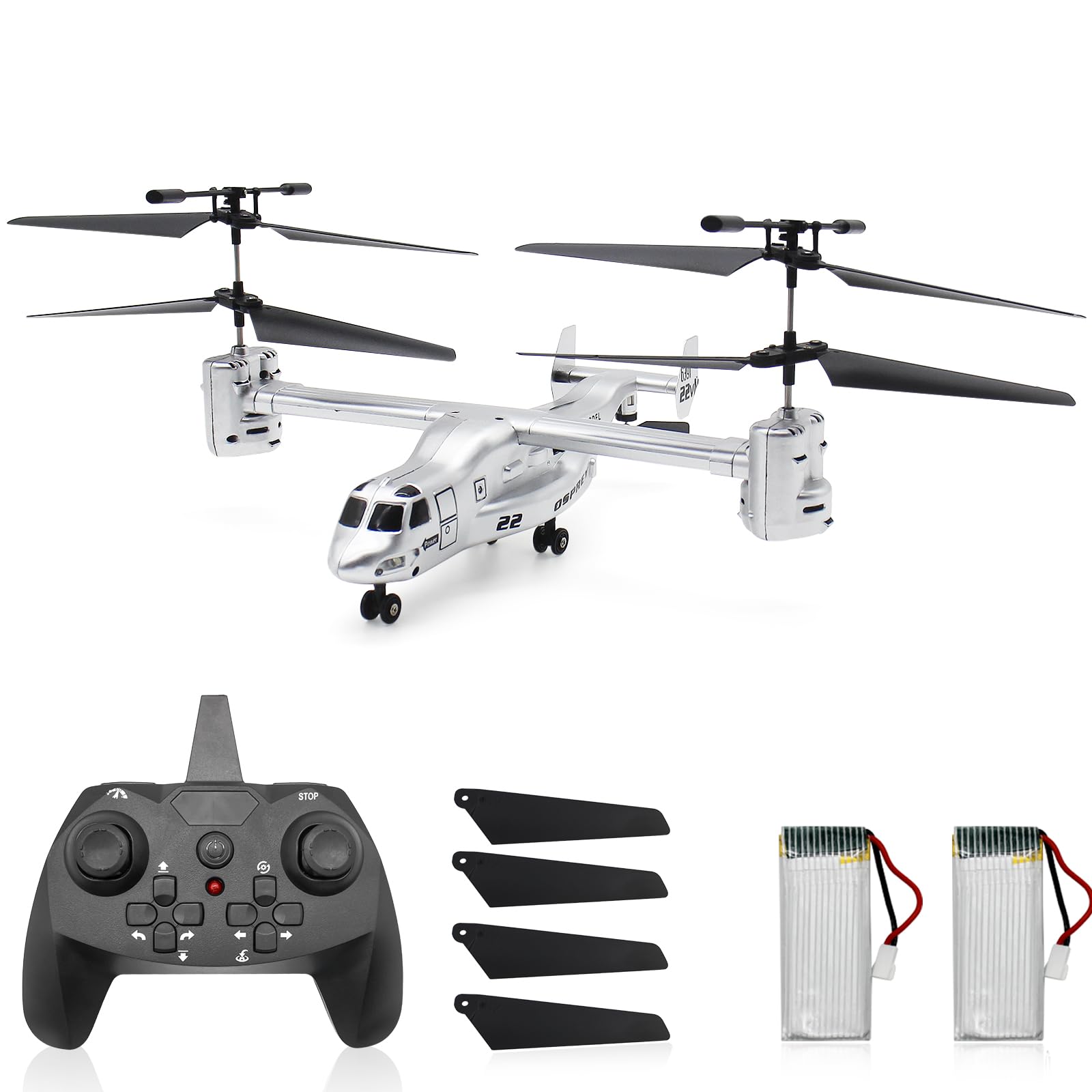 V-22 RC Plane 4CH Remote Control Airplane, with Altitude Hold High & Low Speed and LED Light Ready to Fly,Two Batteries Stunt Flying Toy for Beginners Adults Kids
