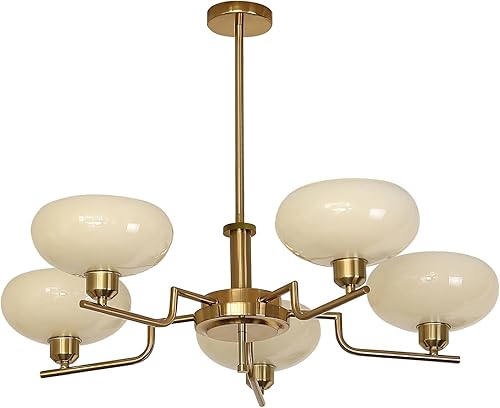 Candelabro moderno colgante de mediados de siglo, lámpara de techo de cristal Sputnik de 5 luces, lámpara colgante ajustable de granja con pantallas