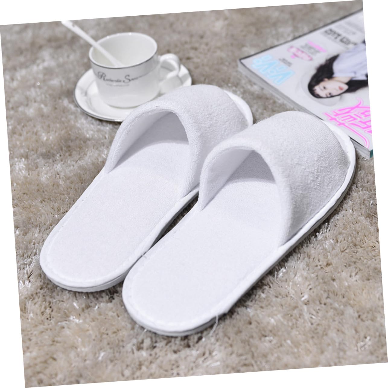 Pantofole Monouso Bianco per Hotel e Viaggio, 10 Paia di Ciabatte Comode Suola Elastiche per Ospiti, Scarpe Aperte Antiscivolo