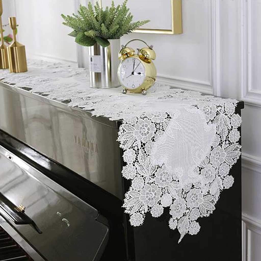 Embroidery White Table Runner Linen Lace Table Cloth Coffee TV Drawer Cabinet Piano Cover Towel Table Flag (Color : B Size : Small) (B M)