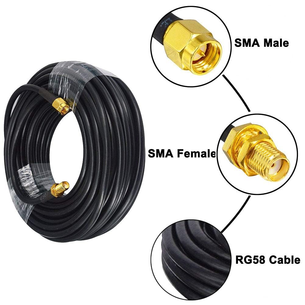GTIWUNG Adaptateur SMA mâle - Femelle, RG58 Câble Coaxial 15m, Rallonge Antenne WLAN, Câble d'Extension pour Antenne Male/Femelle (50 Ohm)