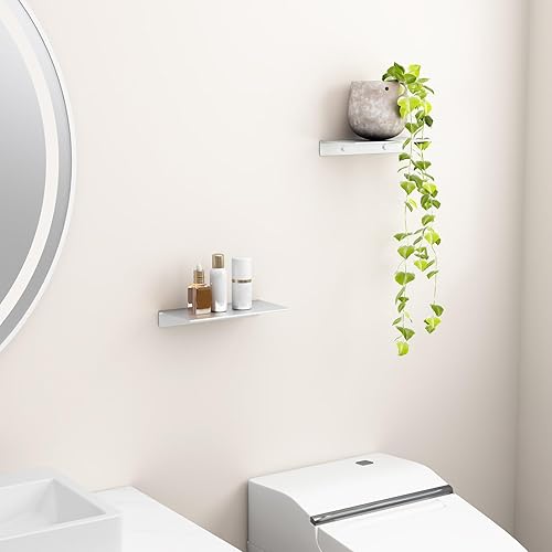 Miniatura 5 de Danpoo Estantes flotantes adhesivos para almacenamiento de pared, estantes de pared de metal, estantes de baño pequeños para montaje en pared, mini