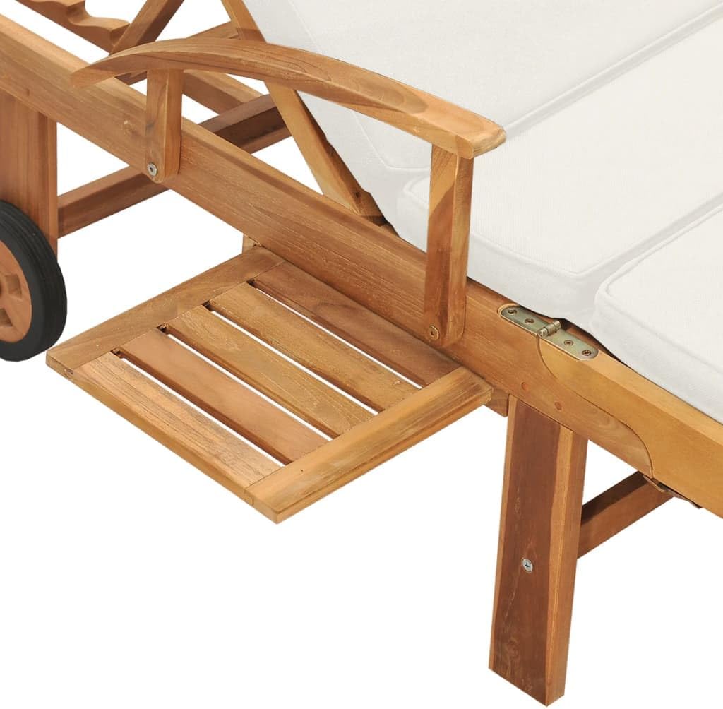 Sun Lounger with Cushion,Patio Lounge Chair,Beach Sunbathing Chair,Camping Chair,Portable Loungers,Backrest Adjustable in 3-positions,for Patios,Pools,Lawns,Camping,Solid Teak Wood Cream