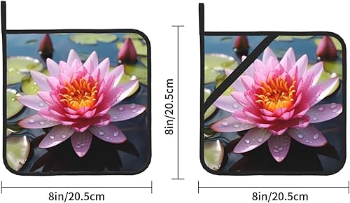 Miniatura 2 de Lotus Flower Print Pot Holders Sets Heat-Insulating and Waterproof Polyester Fabric for Kitchen and Outdoor Use
