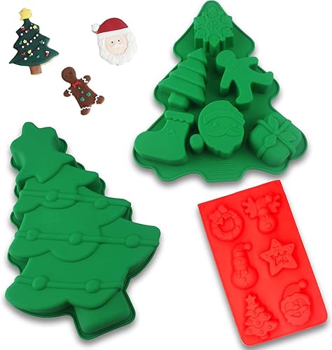 Paquete de 3 moldes de silicona de Navidad, molde de silicona antiadherente de gran tamaño, molde de silicona con forma de árbol de Navidad, Papá