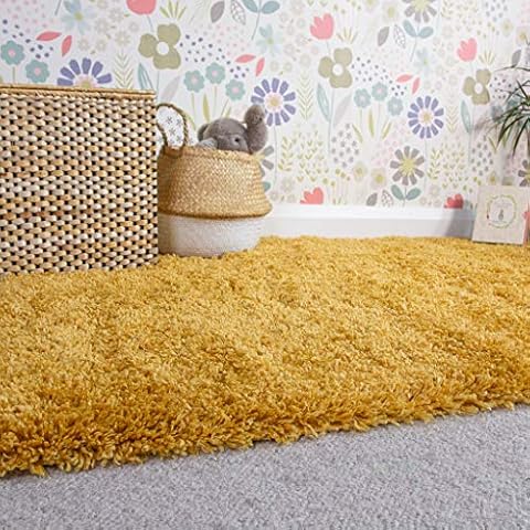 Thick Fluffy Ochre Yellow Kids Rug Cover
