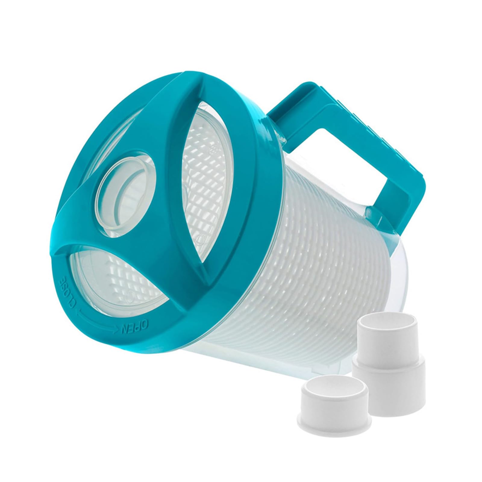 Práctica trampa para hojas de mantenimiento de piscina con tapa fácil de abrir, bidón de piscina en línea, gran capacidad, recogecestos, cesta de trampa