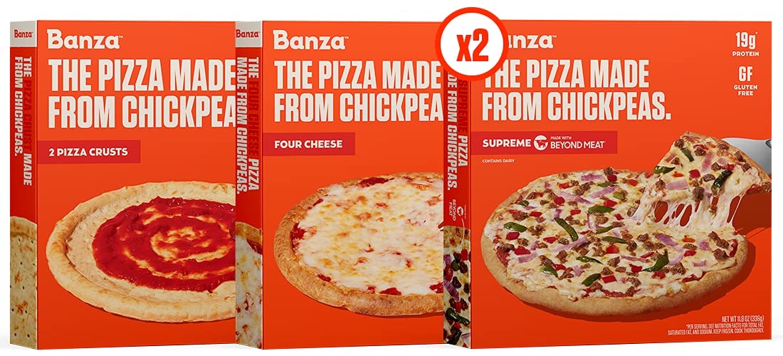 Buy Banza Chickpea Frozen Pizza Variety Pack (Supreme, Plain Crust, Four Cheese) High Protein