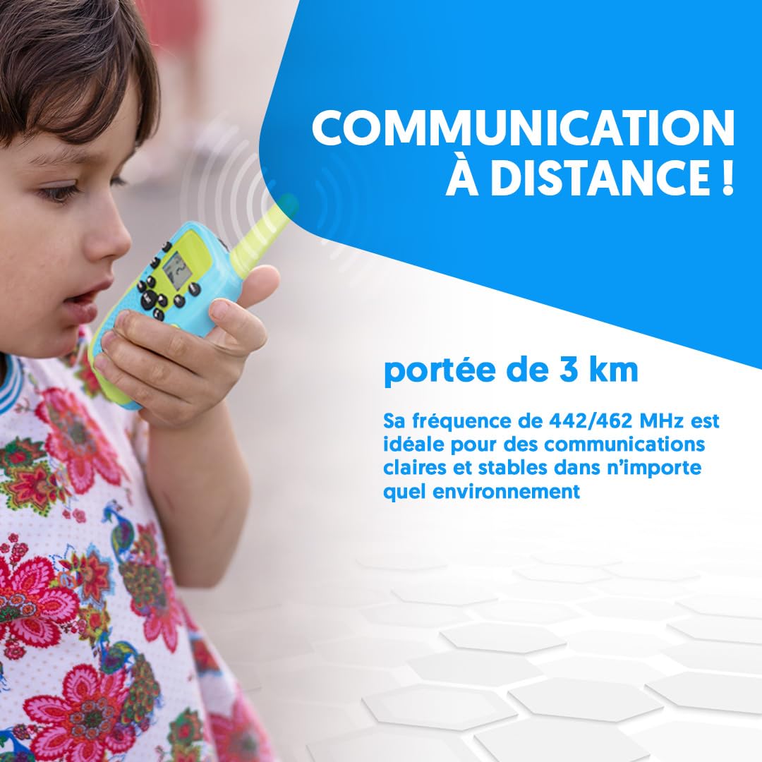 NK Talkies-Walkies Pour Enfants 4-9 Ans – Longue Portée 3 Km, 22 Canaux, Écran LED, Lampe Torche – Piles Incluses – Rose/Violet – Idéal Cadeau