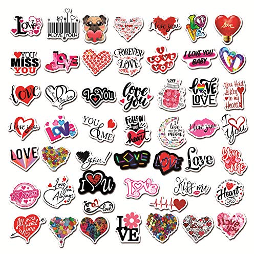 I Love You Stickers for Valentines| 50 Pcs Love Waterproof Vinyl Stickers for Bike Water Bottles Laptop Bicycle Refrigerator Cup Luggage Computer Mobile Phone Skateboard Decals - Thumbnail 3