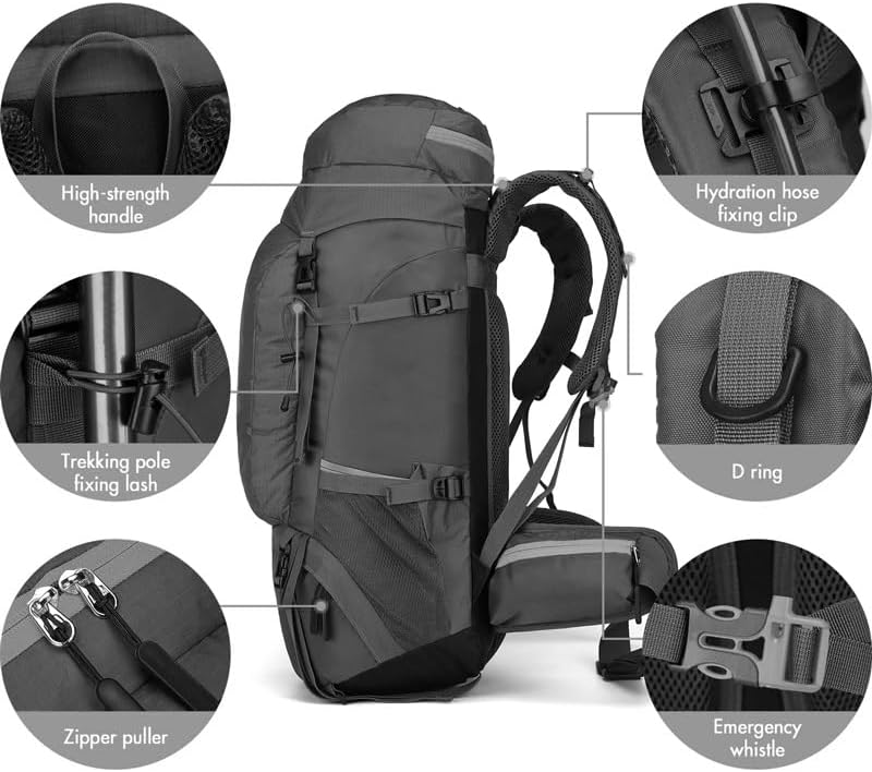 65L Water-resistant Hiking Backpack with Rain Cover Outdoor Sport Travel Daypack for Camping Touring Climbing image 4
