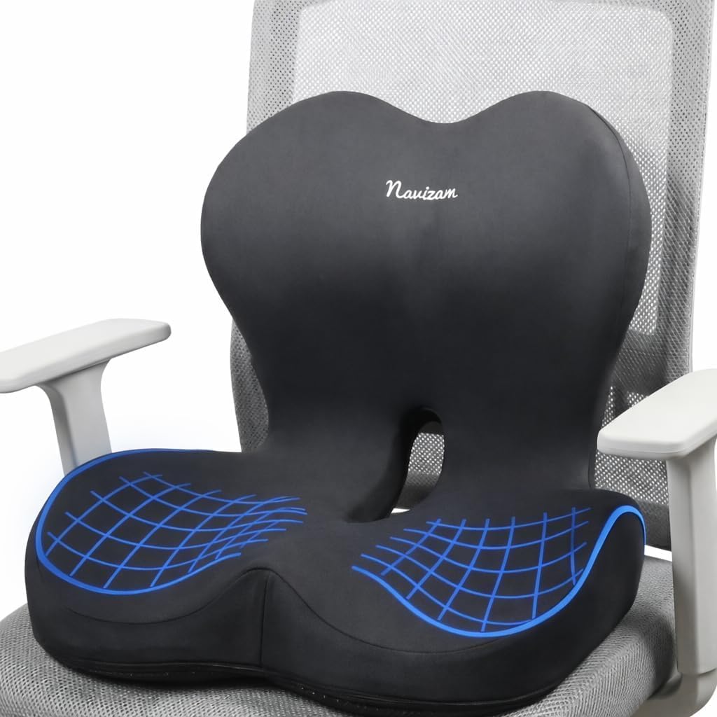 Navizam Lumbar Support Pillow for Office Chair – Seat Cushions for Office Chairs - Back Support for Office Chair, Pillow for Car – Chair Cushion with Anti-Slip Base, Backrest with Elastic Strap