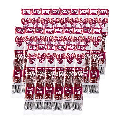 Joray Fruit Rolls, Raspberry Fruit Leather, Fat Free Fruit Snack, Made With Real Fruit, Kosher Certified - 0.75 Ounce, 24 Pack
