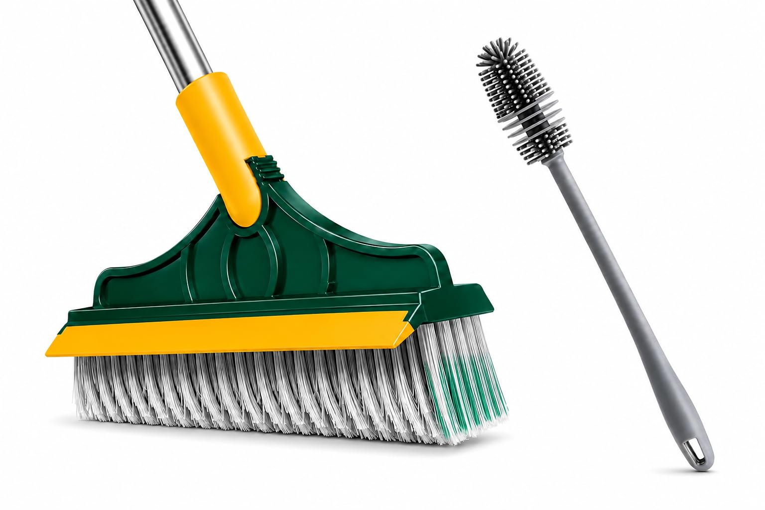Combo Set of 2 in 1 Bathroom Cleaning Brush with Wiper and (Bottle Brush), Long Handle Floor Scrubber Brush with Water Wiper Blade, Heavy Duty Tile Cleaning Brush, Multipurpose Bathroom Floor Cleaner-image-18