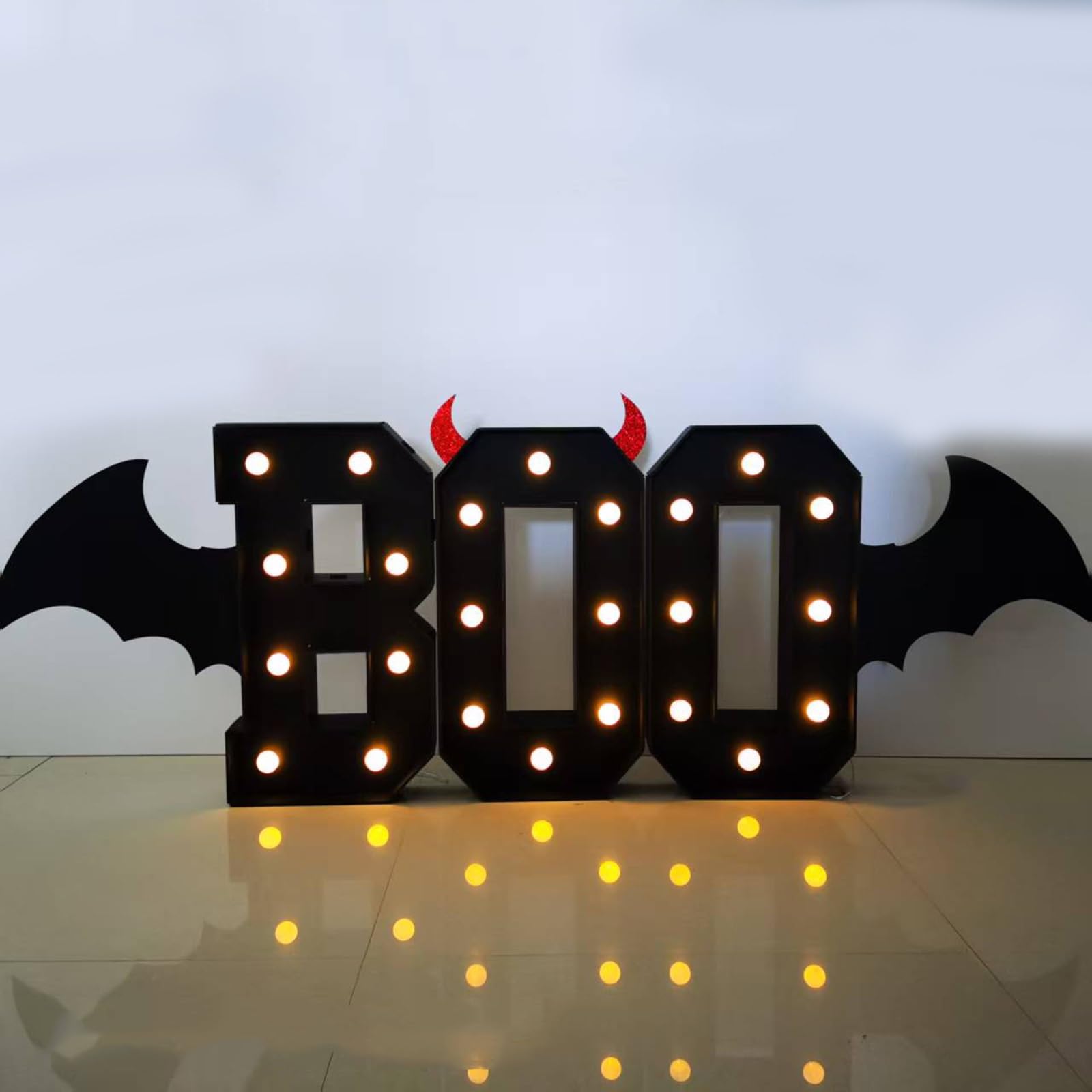 70 cm/100 cm/120 cm Napis BOO podświetlany, dekoracja kominka na Halloween ze skrzydłami nietoperza, do kuchni, stołu, domu, na imprezę, na ścianę(120cm/4FT)