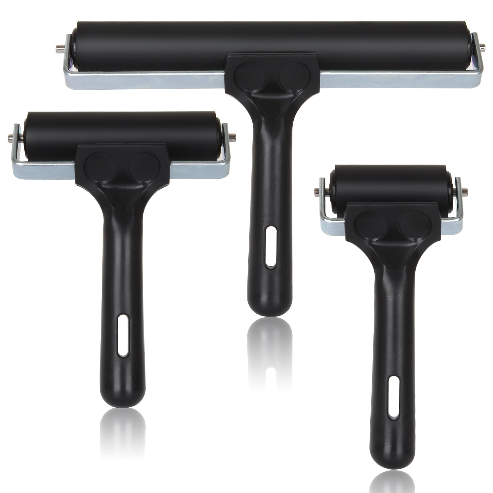 3 Pack Rubber Brayer Rollers, Brayer Rollers for Crafting, Black Printmaking Brayer Arts Brayer for Printmaking Art Craft Stamping (6 cm,10 cm and 20 cm)