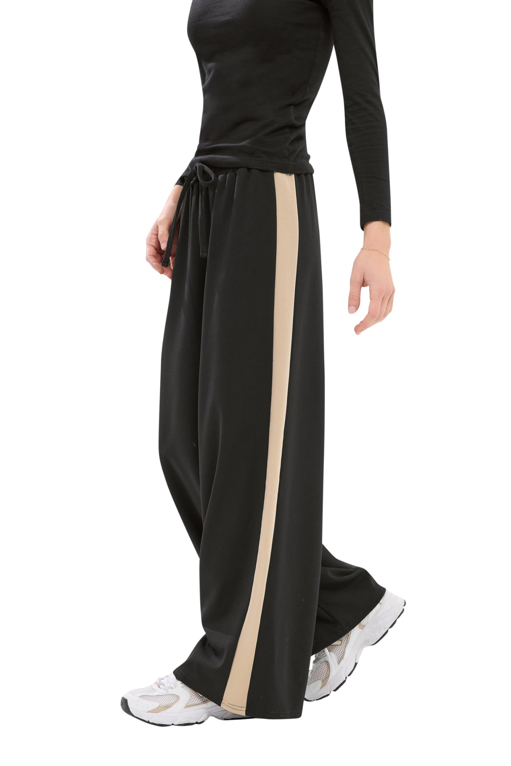 Pixiegirl Women's Black Petite Side Stripe Trousers In | Size: 16