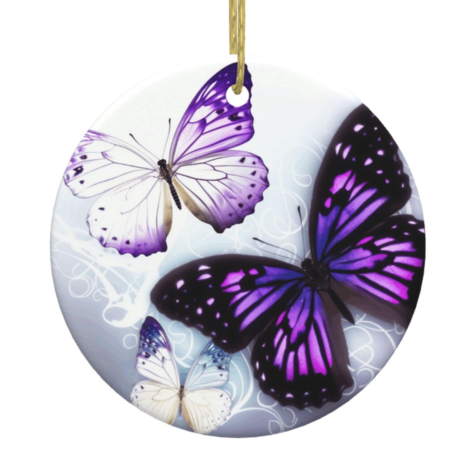 Fodpand Women's White Purple Butterflies Christmas Ornaments 2025, Gift Exchange For Men, Collectible Ceramic Ornament Round Hanging Ornaments For Christmas Tree Decoration