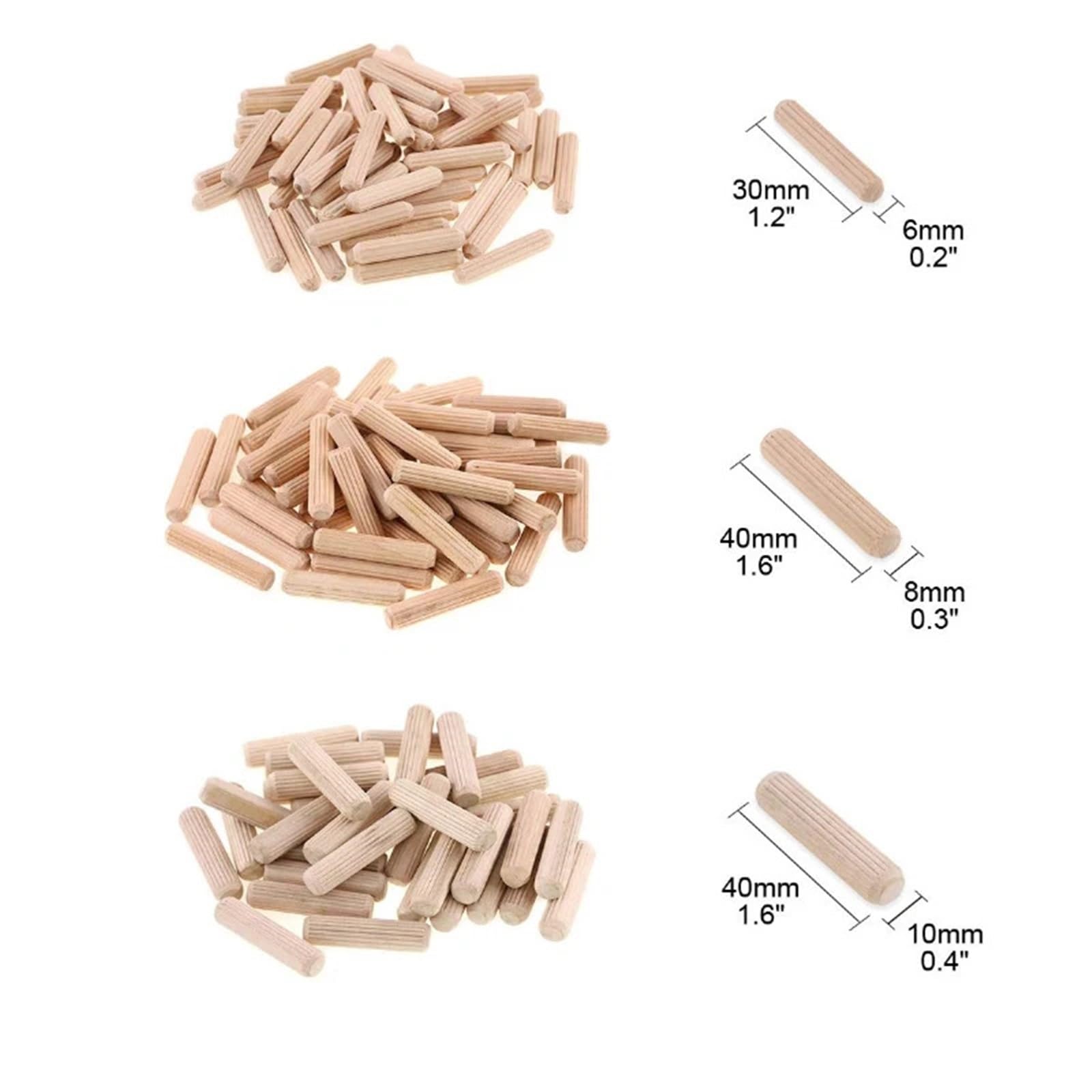 Holzdübel, Holzdübel, Schrank, Schublade, rund, geriffelt, Holz, Dübelstifte, Stangen-Set, Möbelbeschlag, DIY-Handwerk(8x40mm)