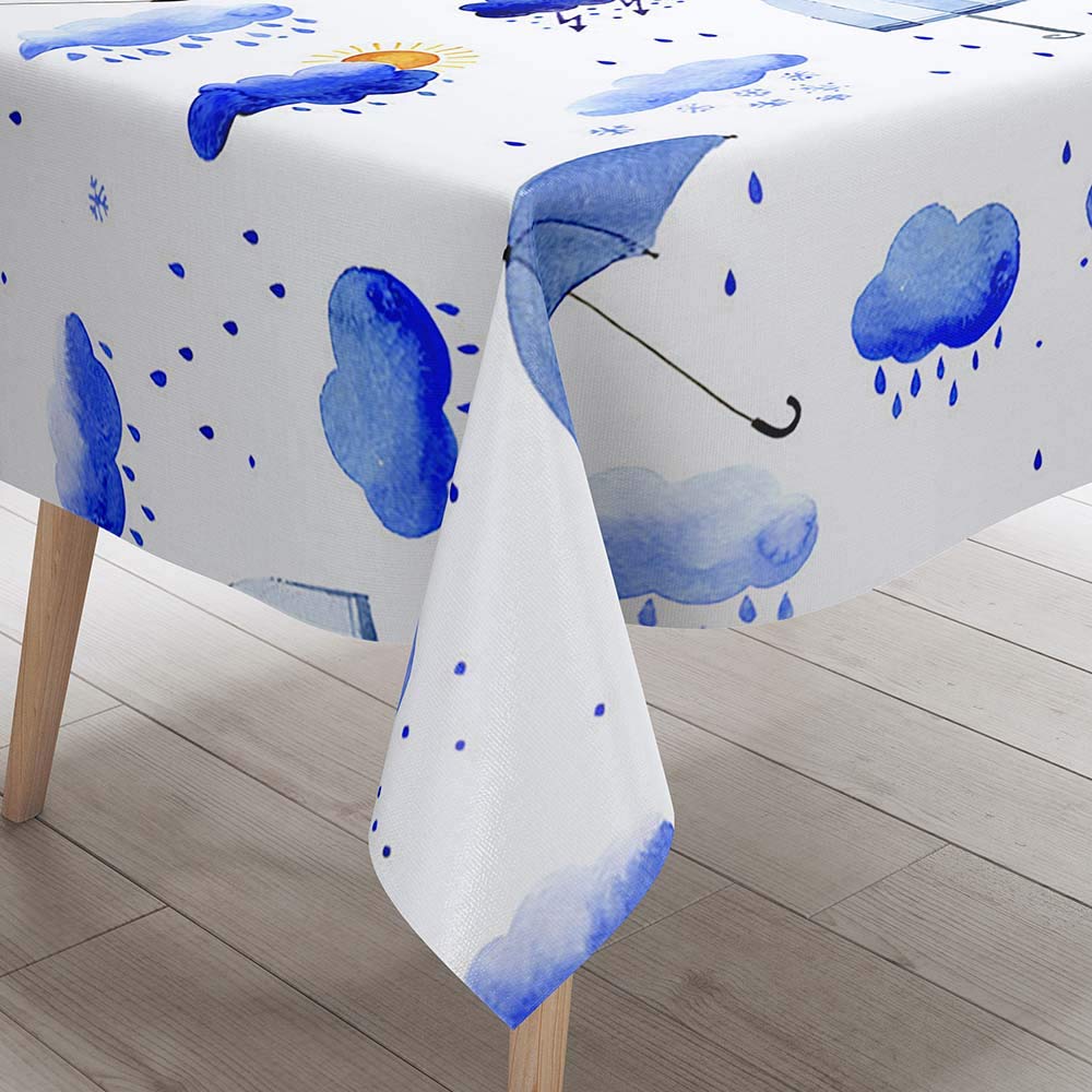 Dotbuy-Shop Blue Clouds Dotbuy Tablecloth Waterproof, Children Rectangular Table Cloths Easy Wipe Clean Oil-Proof Stain-Resistant Dust-Proof Polyester 3D Printed Table Cover (,90X90cm)