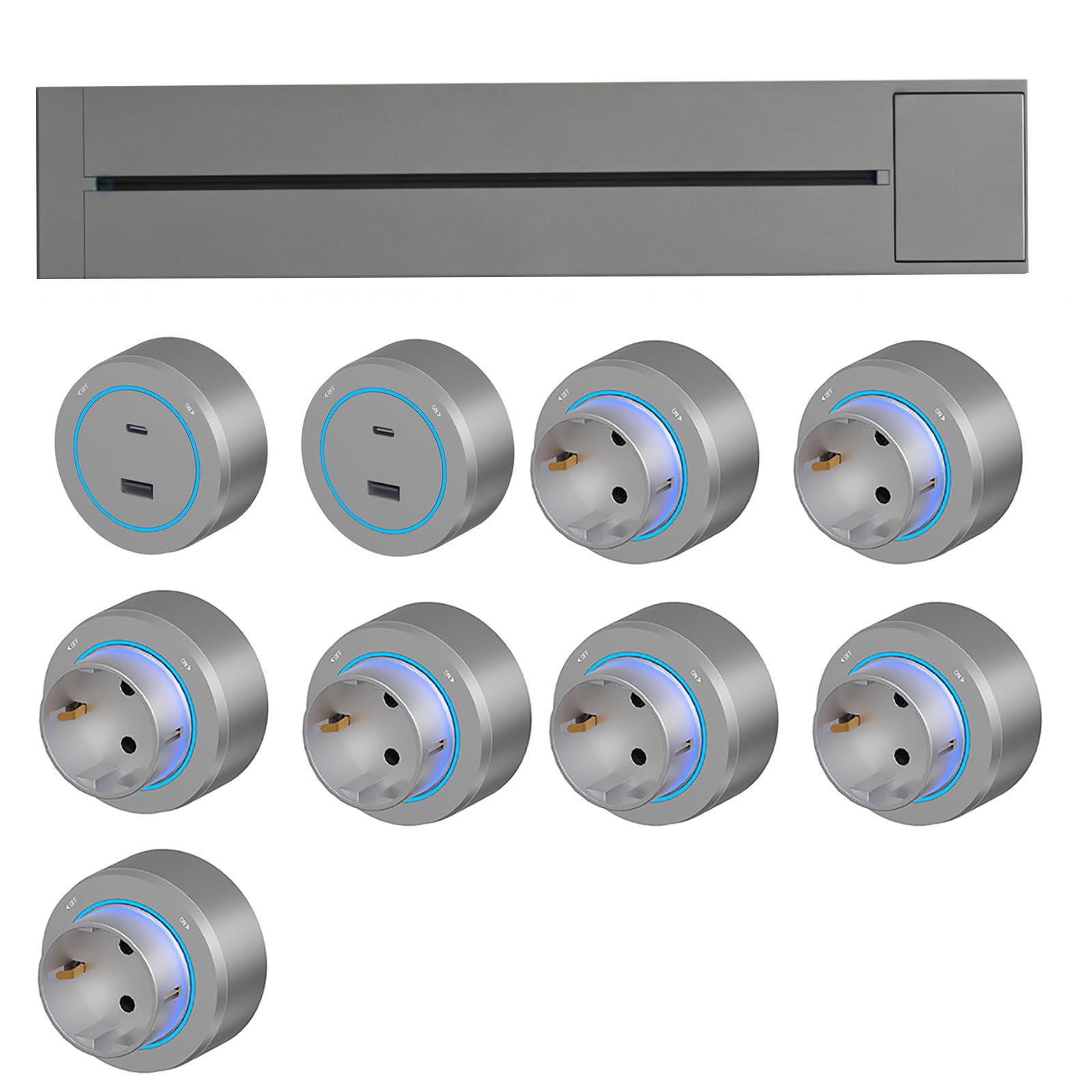 Regleta de riel con enchufe desmontable, USB y Type-C de alta potencia