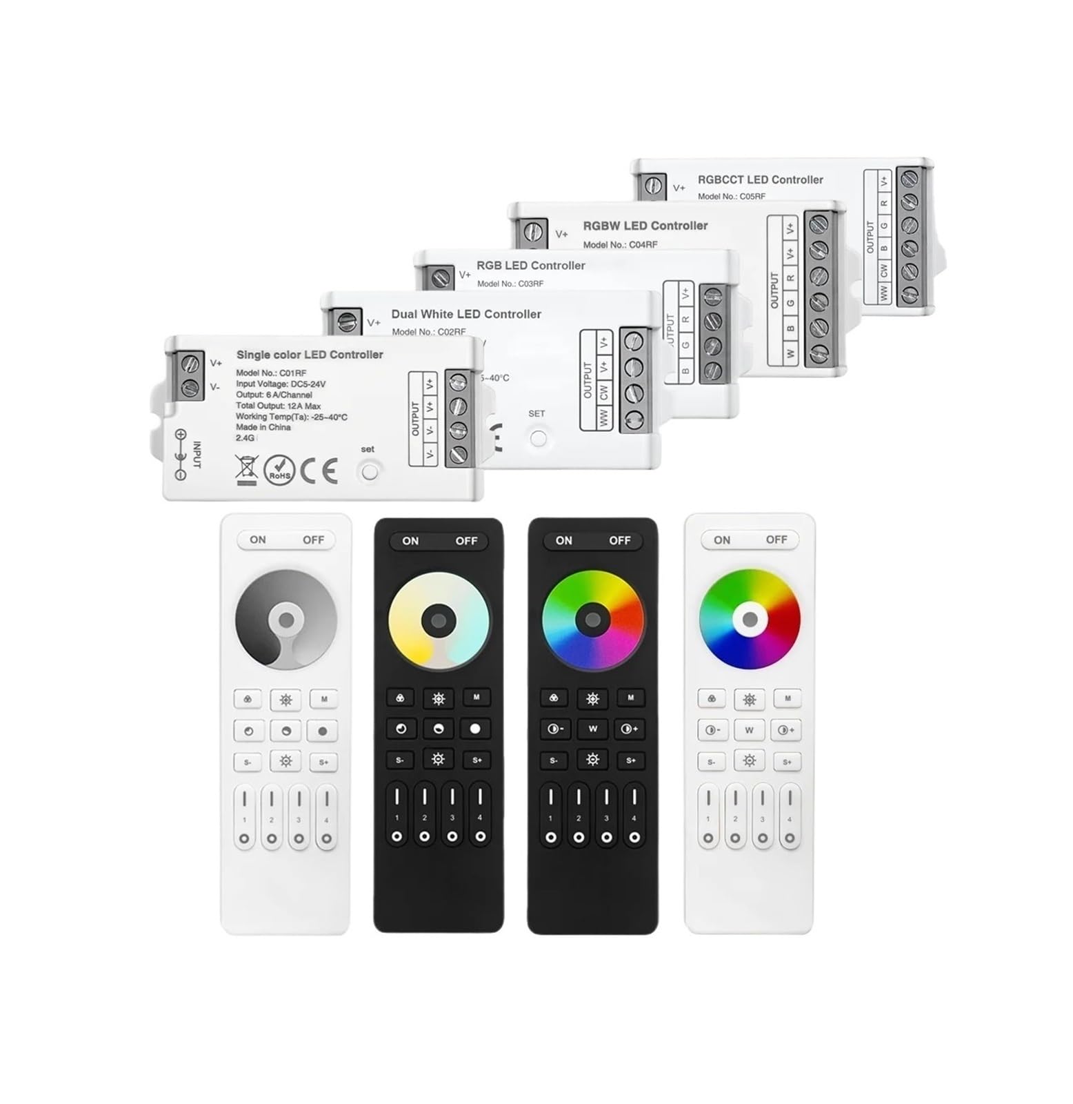 Controlador LED táctil 2.4G regulable de cuatro zonas para sistemas RGB y CCT