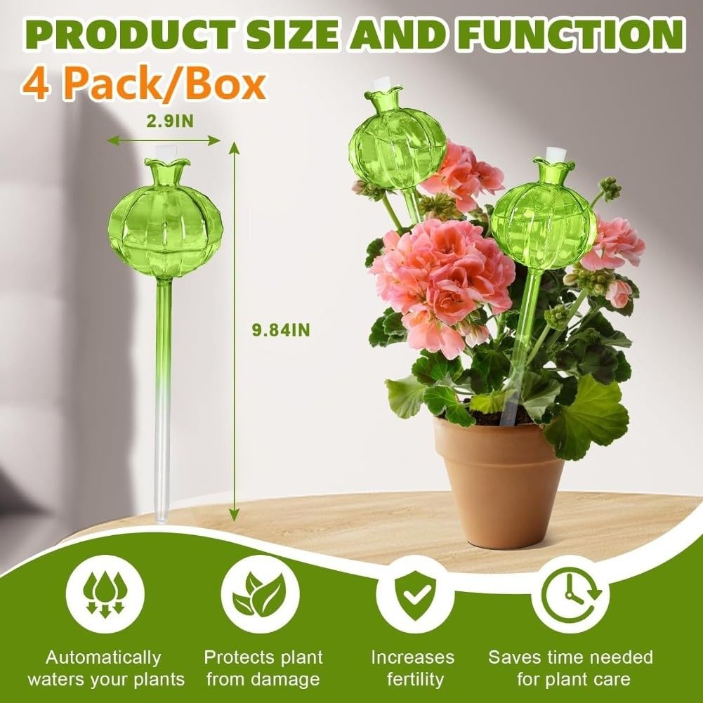 ZYNCUE Lot de 4 globes d'arrosage automatique pour plantes d'intérieur - En verre synthétique - Pour la maison, le jardin, les vacances