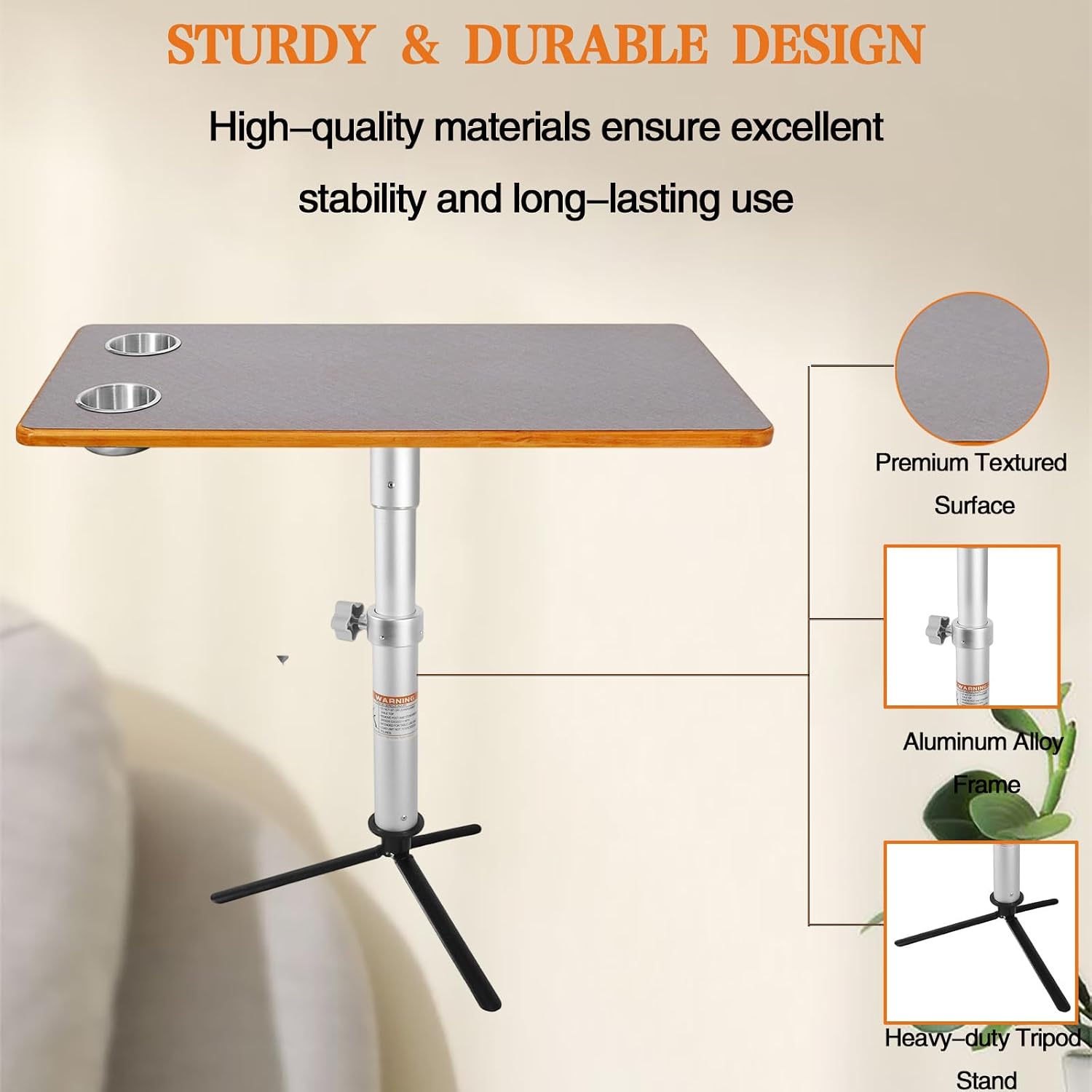 RV Adjustable Table Set 31.5 x 15.7 Inch with 2 Cup Holders, Height Adjustable Pedestal Leg 23.4 to 31.9 Inch, Removable Tabletop with Tripod Stand for Camper Van Boat Indoor Outdoor Use