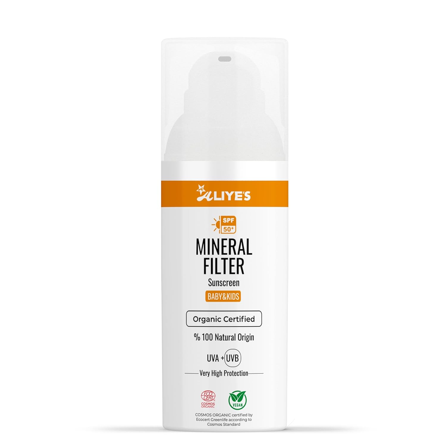 ALIYES SPF 50+ Organic Baby&Kids Mineral Sunscreen – Safe for Babies - Water Resistant Sun Cream – Broad Spectrum UVA/UVB Sun Protection – Vegan Baby Sunscreen Lotion, 1.69 FL