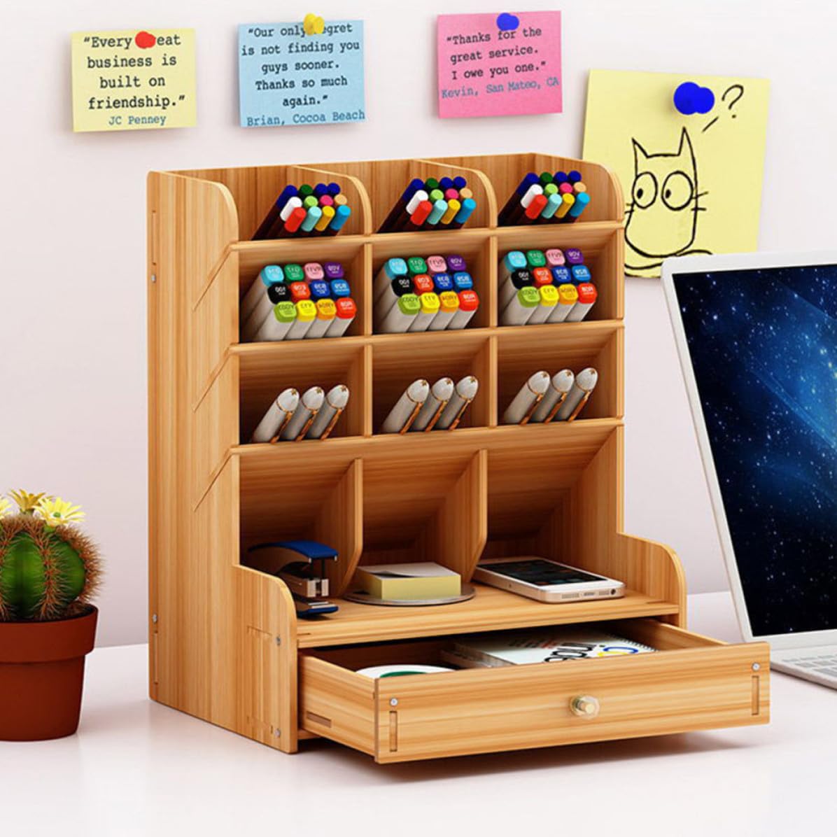 Porte-stylo à Plusieurs Compartiments en Bois, Ambiance Noël, Bureau Maison